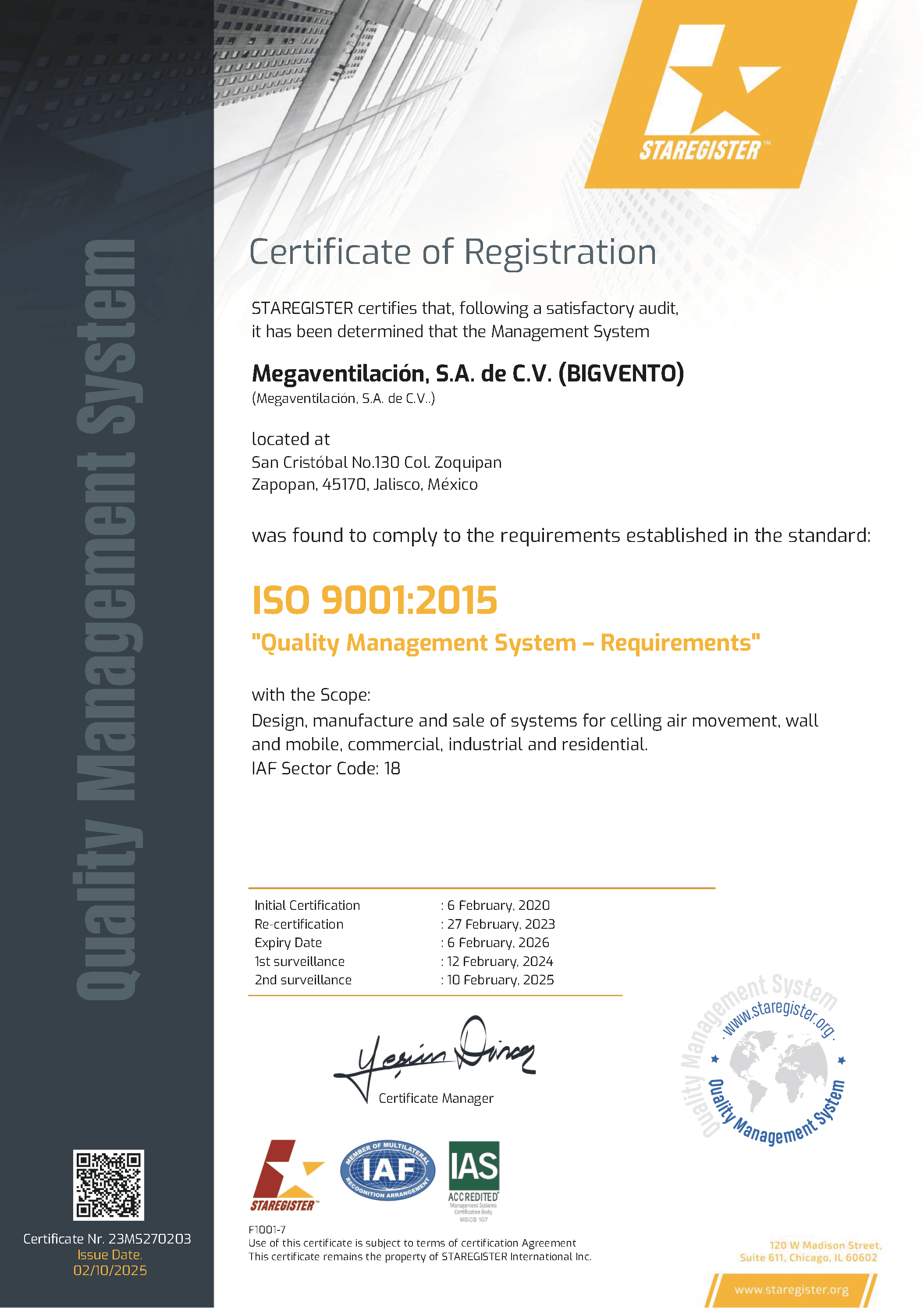ISO9001-2015 Big Vento